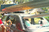Iron rod pierces through car: Lucky escape for couple, child